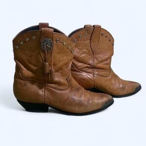 Laredo Brown Leather Studded Ankle Western Boots Womens SZ 7.5 M